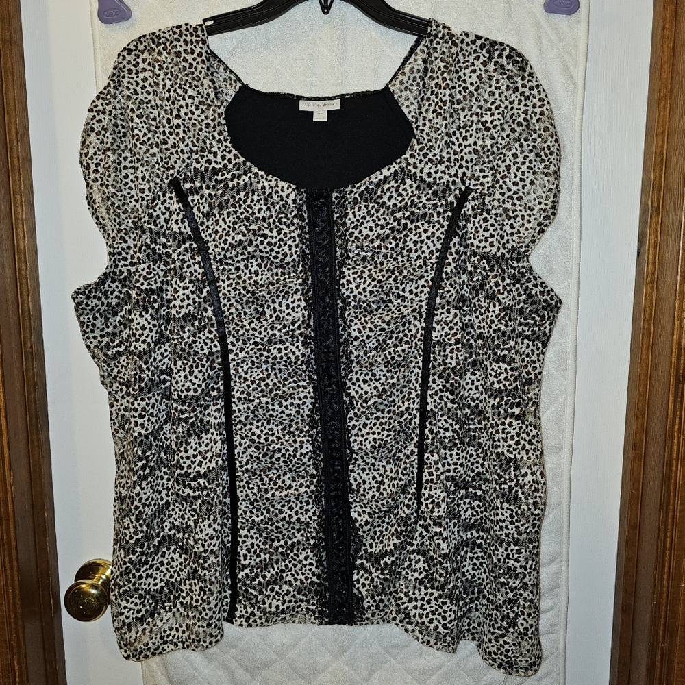 3x Vintage Fashion Bug Brown and Black Ruffled Sleeveless Animal Print Top Shirt